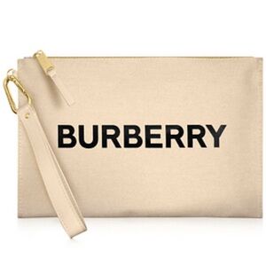 Burberry Beige Clutch with Black Lettering 
9.5”W x 6.5”H